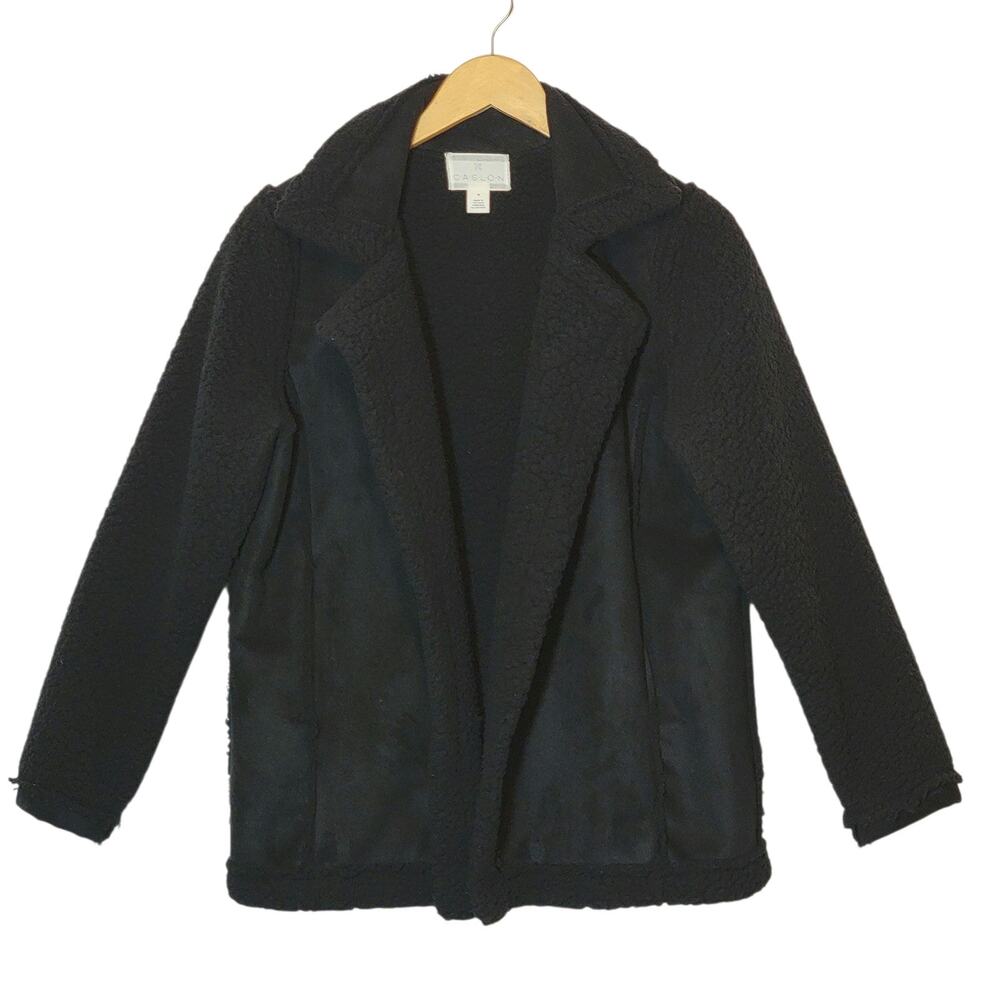 Caslon Black Faux Suede Sherpa Jacket Open Front Cozy Casual Fall Layering M